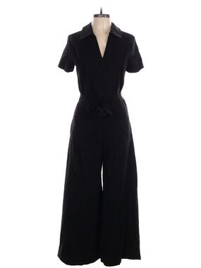 Maeve by Anthropologie Black Short-Sleeve Wide-Leg Jumpsuit with Tie Waist
